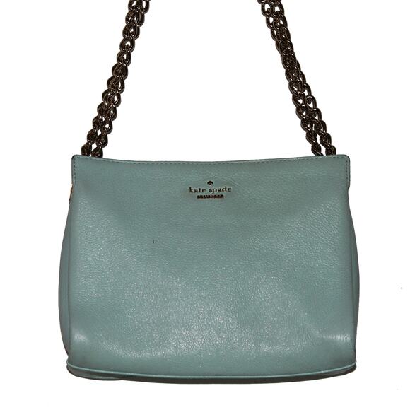 Kate Spade Baby Blue Leather Shoulder Bag with Gold Chain - Picture 3 of 10